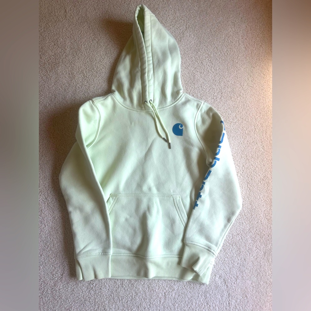 Carhartt Light Green Hoodie with Blue Logo